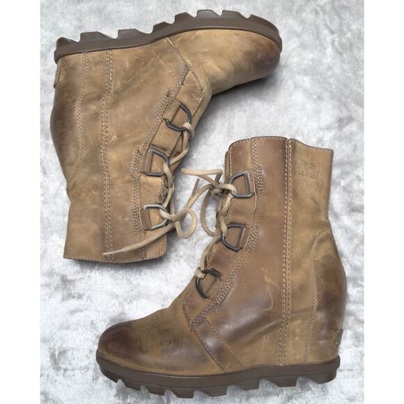 Sorel Joan of Arctic Wedge II Lexie Tan Leather Waterproof Boots Womens Size 7 - Picture 4 of 16